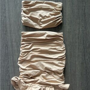 Beige Ruched Two-Piece Set